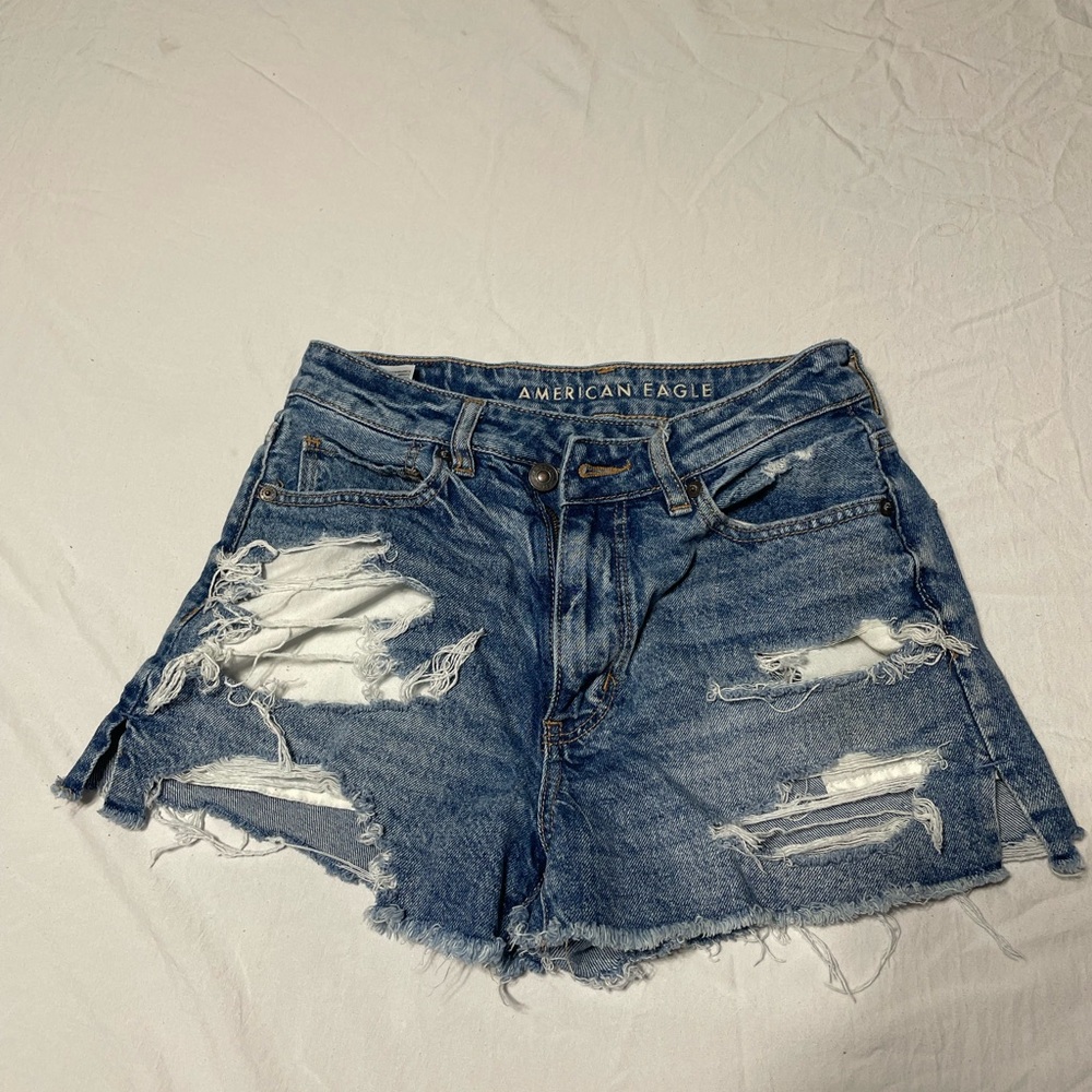 American Eagle Outfitters Blue Distressed Jean Shorts